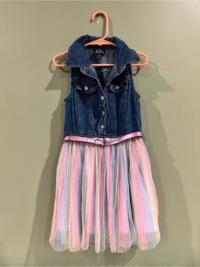 lilt Navy Denim Vest Dress with Pastel Tulle Skirt